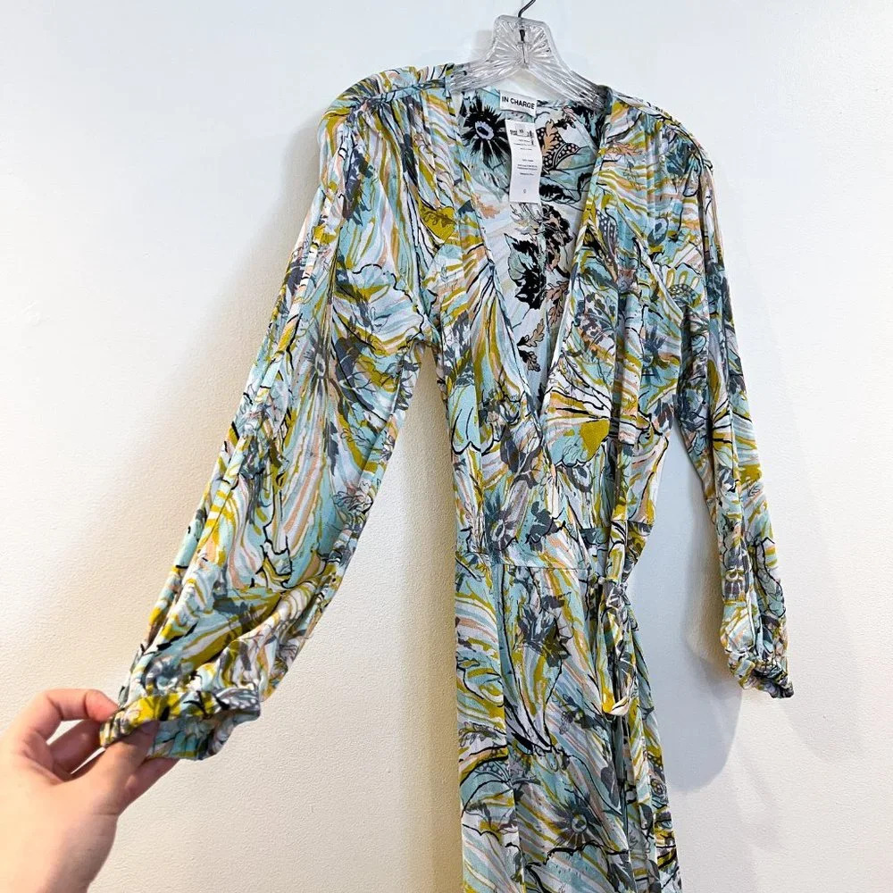 DVF Diane Von Furstenburg Tropical Resortwear Pastel Floral Wrap Maxi Dress XS - Picture 5 of 7